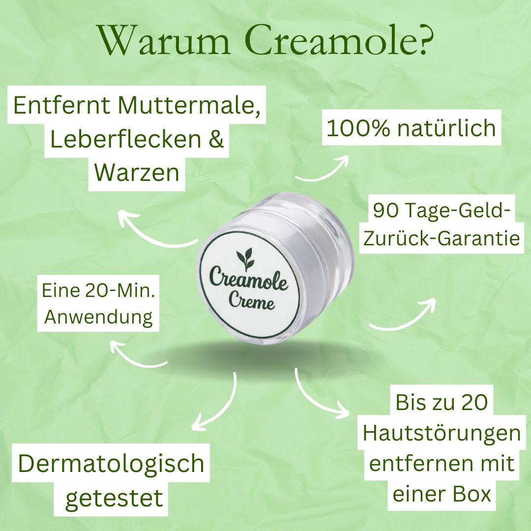Creamole - 100% natürliche Creme zur Entfernung von Muttermalen, Leberflecken & Warzen